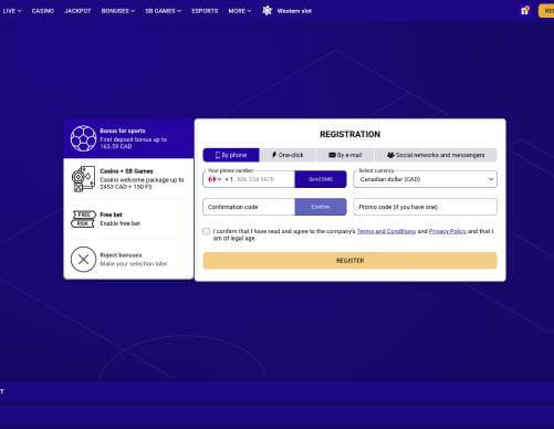 Sapphirebet Casino registration screenshot