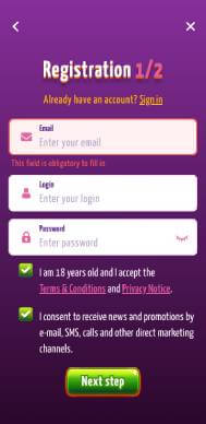 Joker8 Casino signup screenshot