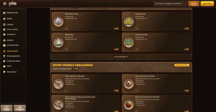 Lizaro Casino challenges screenshot