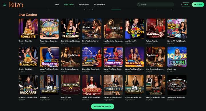 Ritzo Casino live games screenshots