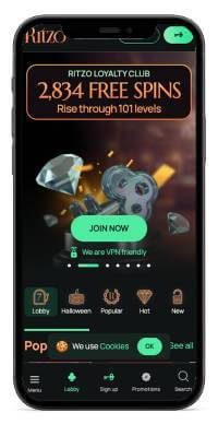 Ritzo Casino mobile screenshots