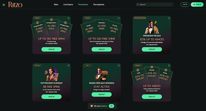 Ritzo Casino promotions screenshots